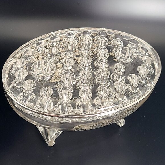 Viking Glass Flowerlite Flanders Scroll Silver Overlay Oval Flower Candle Frog - Picture 3 of 16